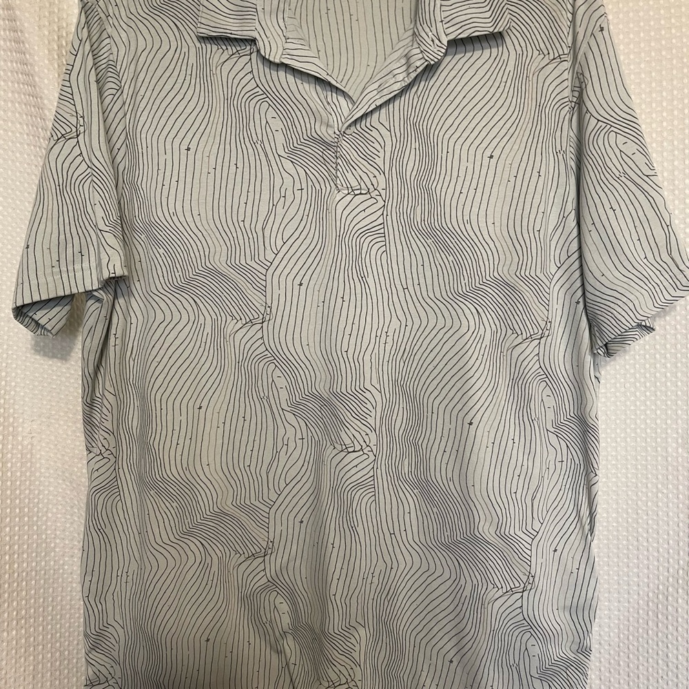 adidas Men's Light Gray Polo with Navy Wave Line Pattern